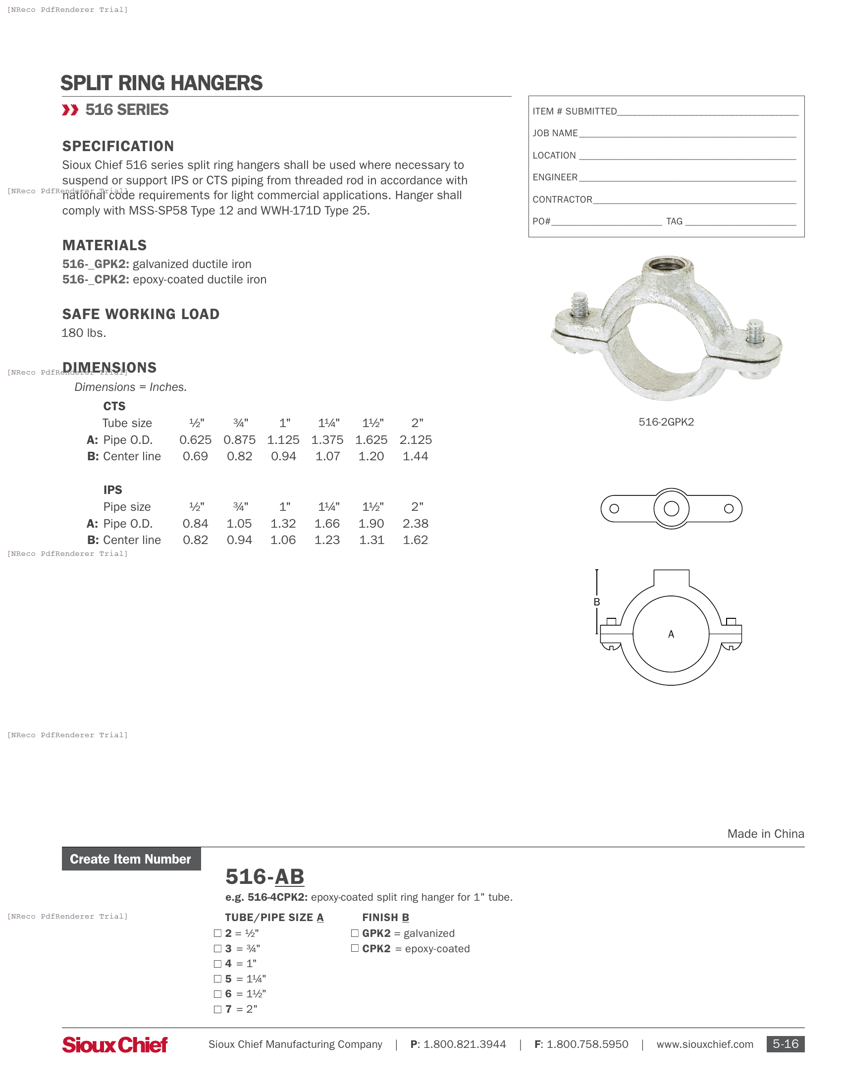 516 SERIES - SPLIT RING HANGER (IMPORT) - SPEC SHEET.PDF Specification Document